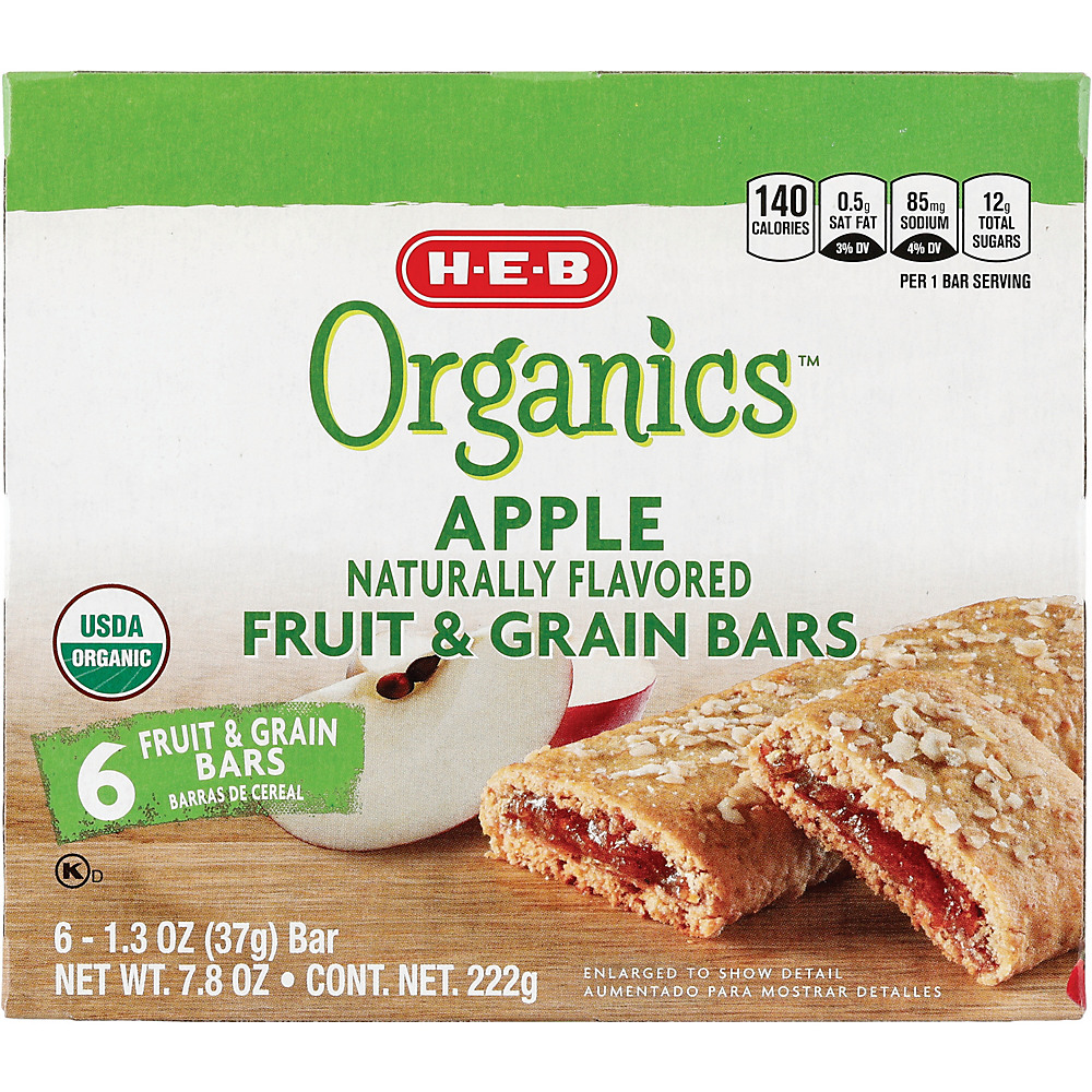 Calories in H-E-B Organics Apple Fruit & Grain Bars, 6 ct
