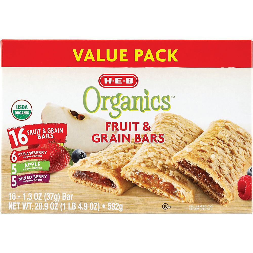 Calories in H-E-B Organics Fruit & Grain Bars Value Pack, 16 ct