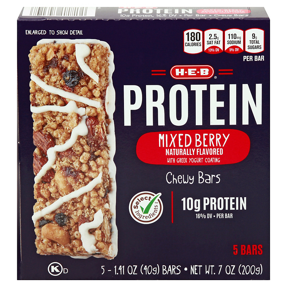 Calories in H-E-B Select Ingredients Protein Mixed Berry Chewy Bars, 5 ct