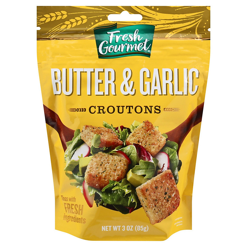 Calories in Fresh Gourmet Butter and Garlic Croutons, 3 oz