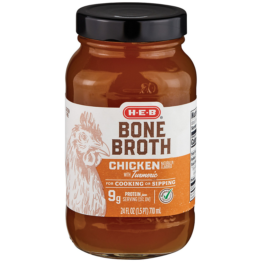 Calories in H-E-B Select Ingredients Chicken with Turmeric Bone Broth, 24 oz