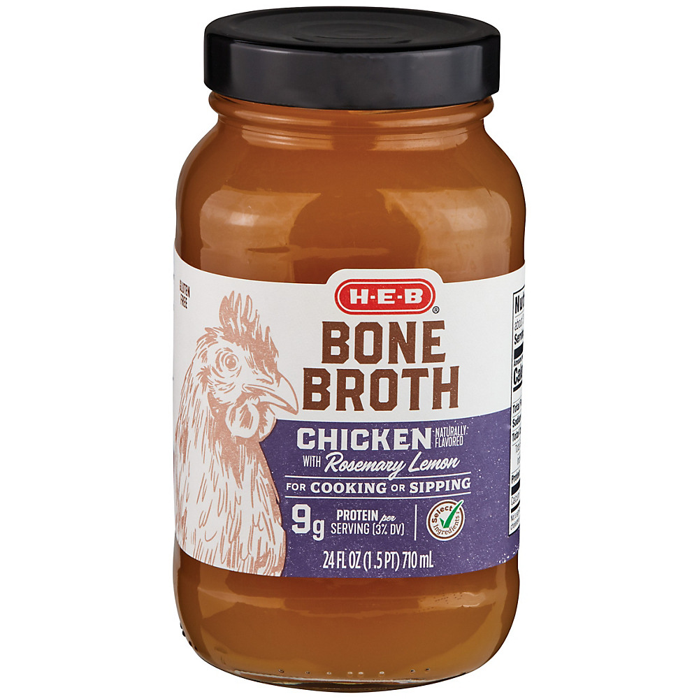 Calories in H-E-B Select Ingredients Chicken with Rosemary Lemon Bone Broth, 24 oz