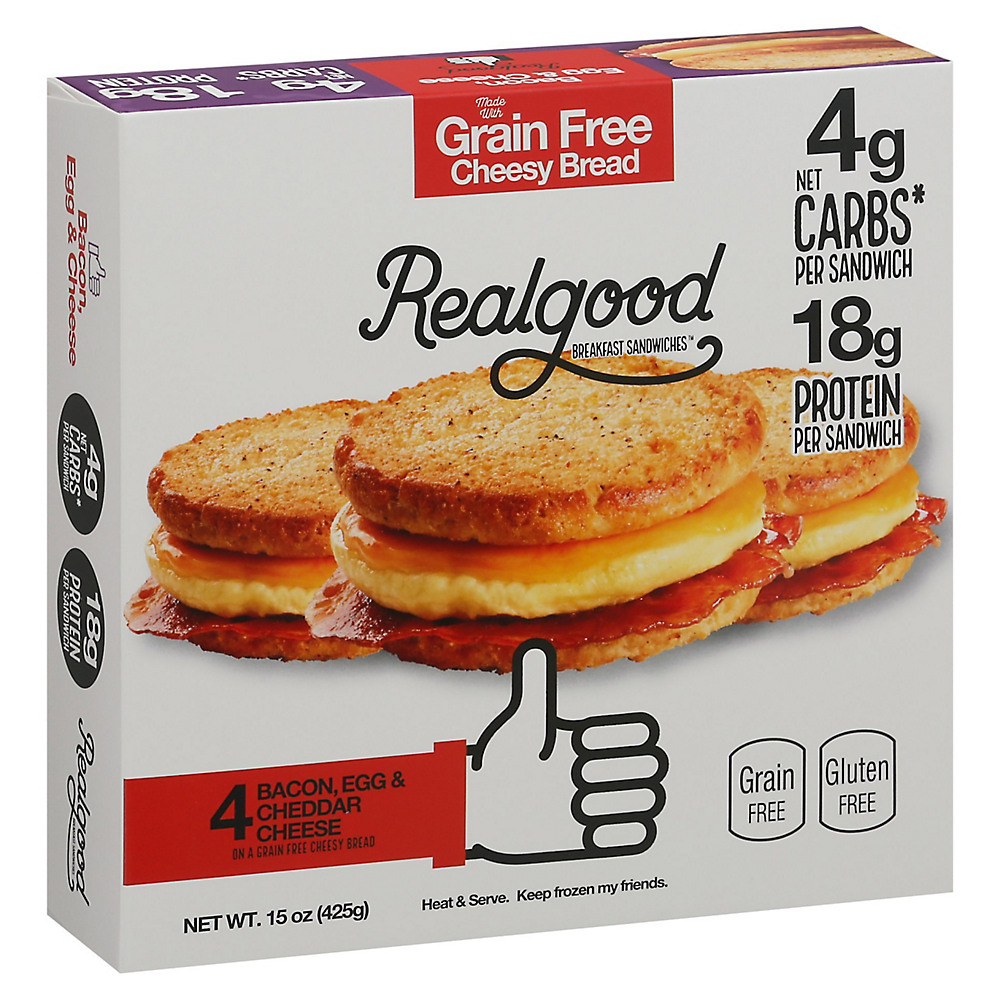 Calories in Real Good Bacon, Egg & Cheddar Cheese Cauliflower Breakfast Sandwiches, 4 ct