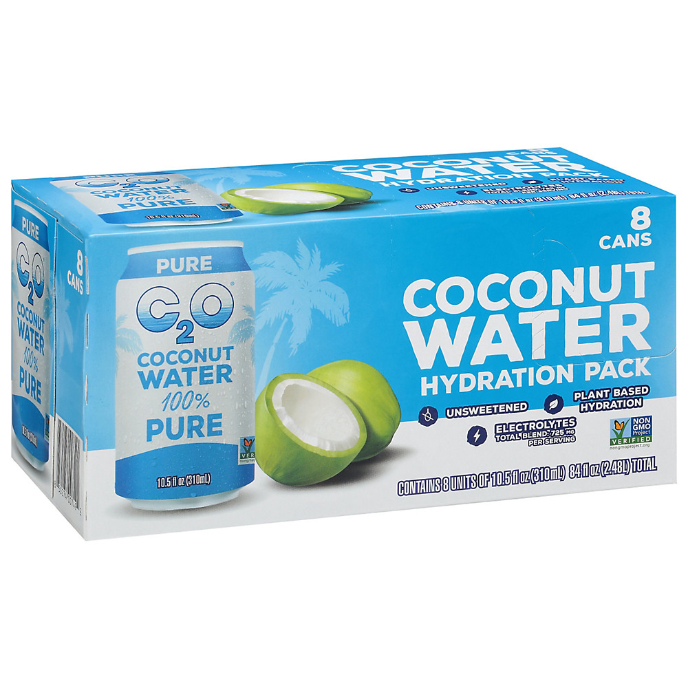 Calories in C2o Pure Coconut Water 10.5 oz Cans, 8 pk