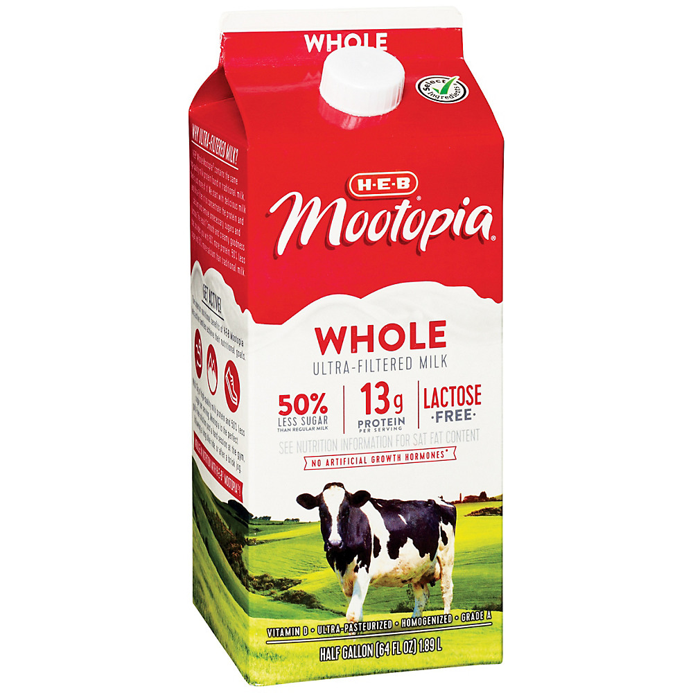 Calories in H-E-B Select Ingredients MooTopia Lactose Free Whole Milk, 1/2 gal