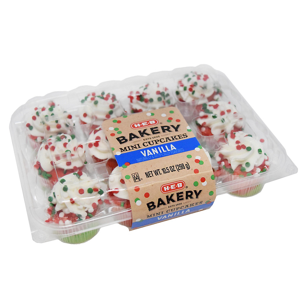 Calories in H-E-B Christmas Mini Vanilla 2Tone Cupcakes, 12 ct