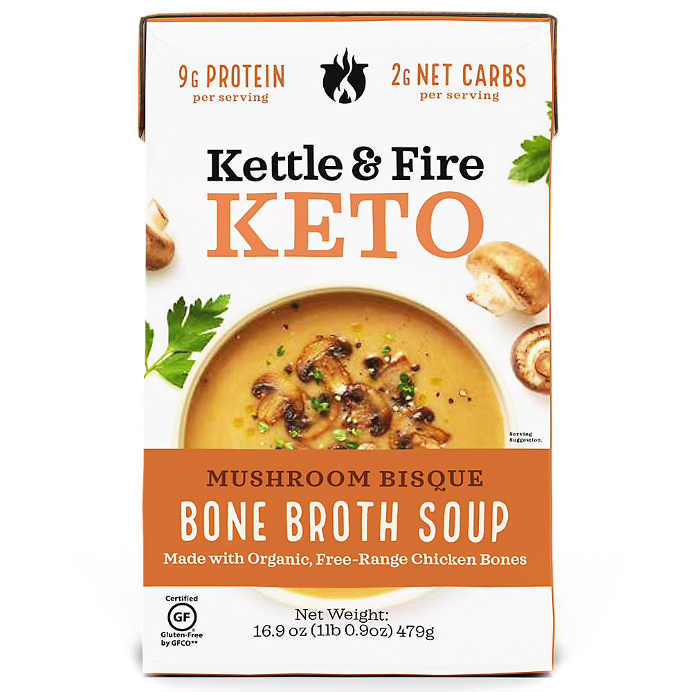 Calories in Kettle & Fire Keto Mushroom Bisque Chicken Bone Broth Soup, 16.9 oz