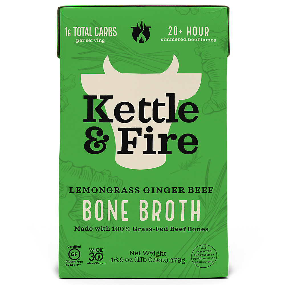 Calories in Kettle & Fire Lemongrass Ginger Beef Bone Broth, 16.9 oz