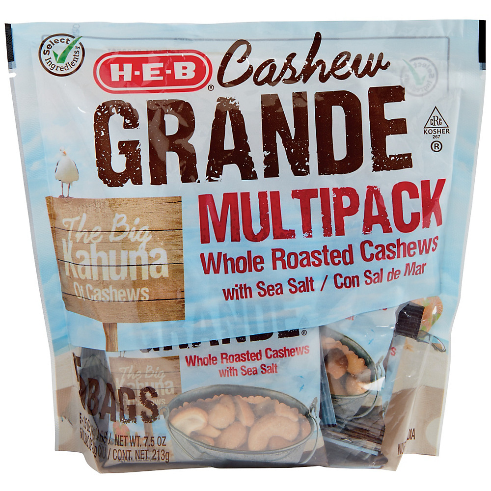Calories in H-E-B Select Ingredients Cashew Grande Multipack, 5 ct