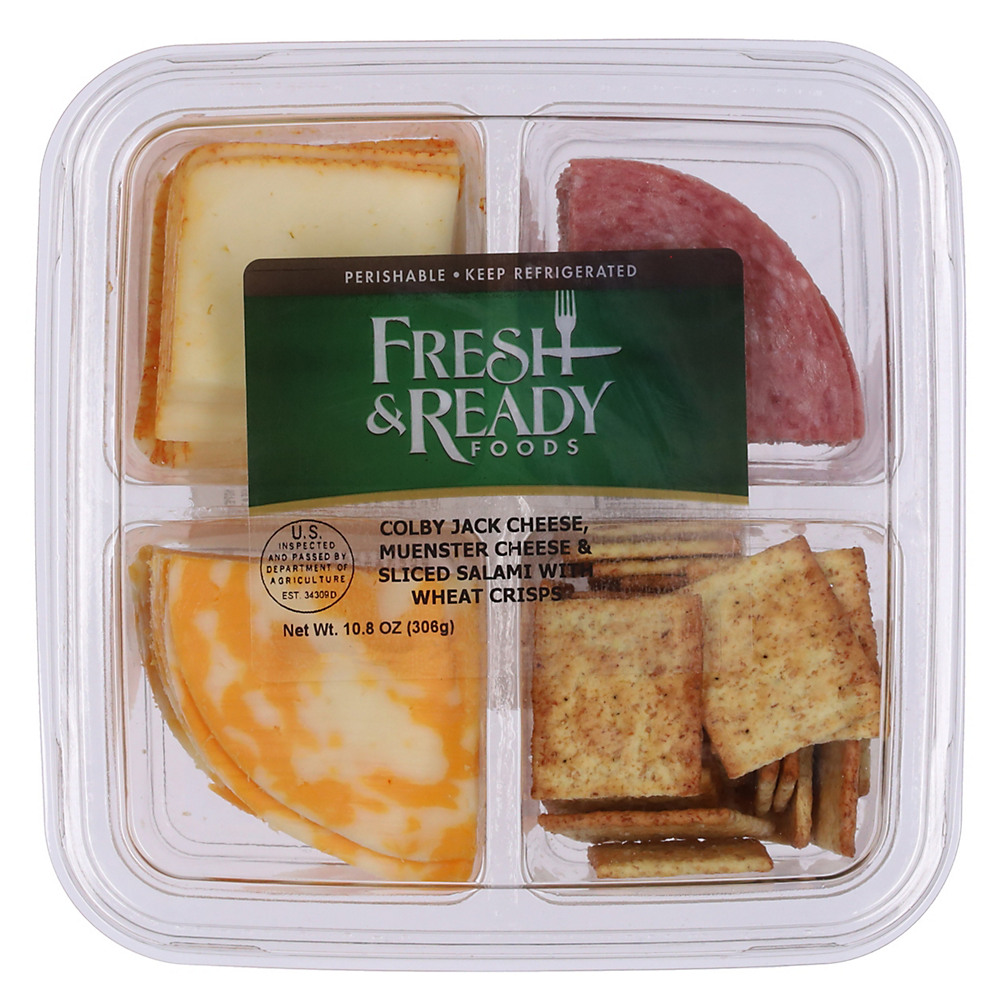 Calories in H-E-B Meal Simple Salami, Cheese, and Wheat Crisps Snack Tray, 10.8 oz