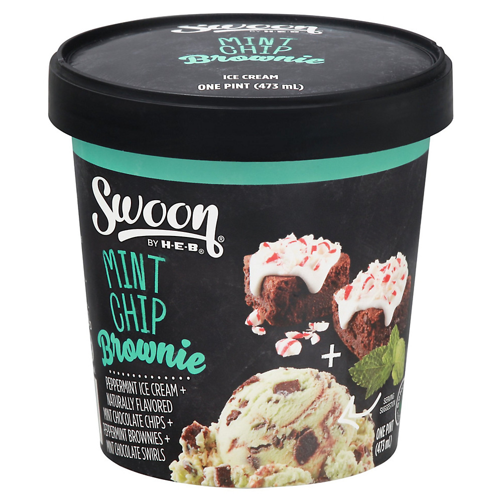 Calories in Swoon by H-E-B Mint Chip Brownie Ice Cream, 1 pt