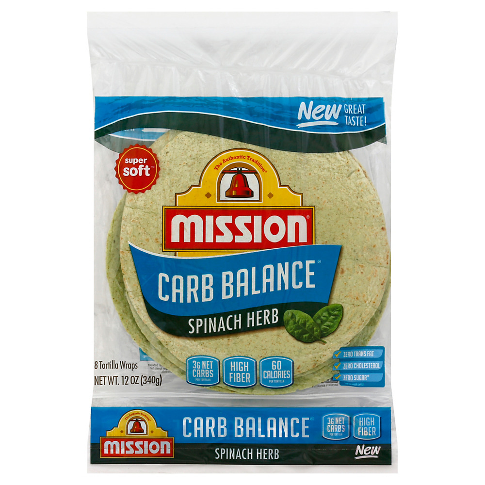Calories in Mission Carb Balance Spinach Herb Tortilla Wraps, 8 ct