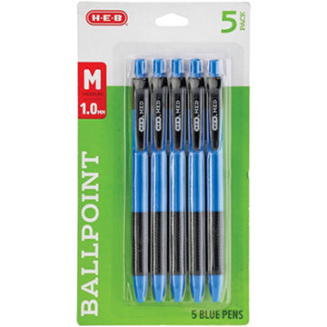 H-E-B 1.0mm Retractable Ballpoint Pens - Blue Ink, 5 pk