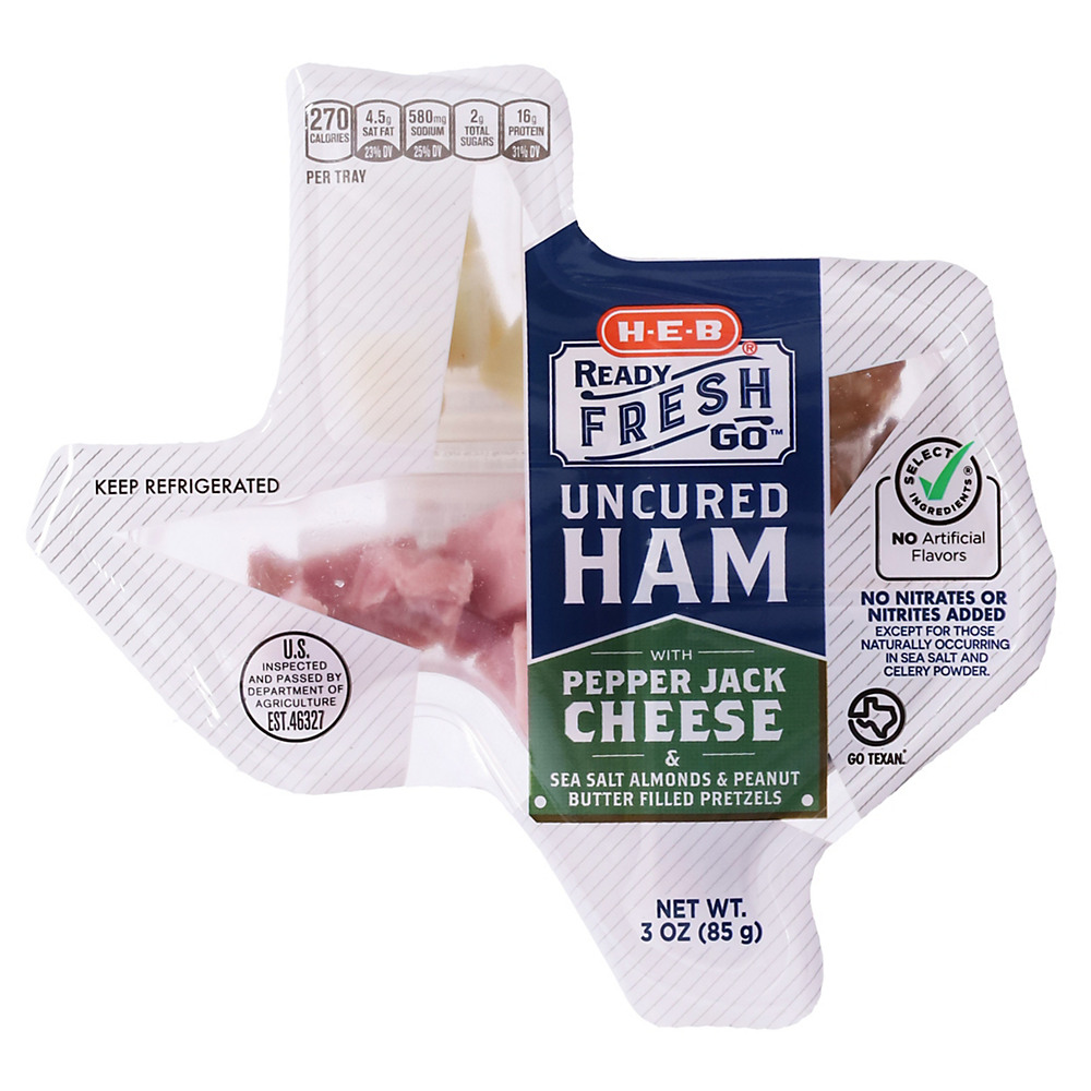 Calories in H-E-B Ready Fresh Go! Uncured Ham with Pepper Jack Cheese Snack Tray, 3.15 oz