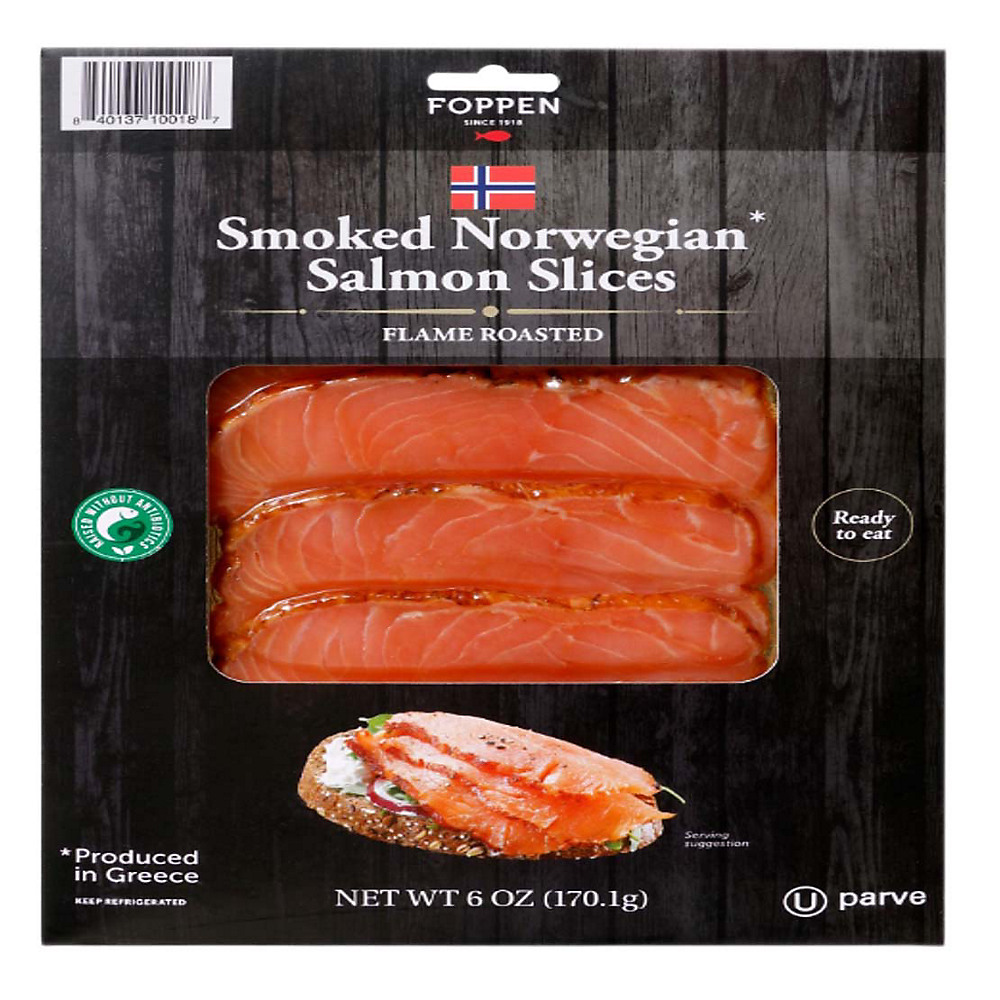 Calories in Foppen Flame Roasted Hot Smoked Atlantic Salmon Slices, 6 oz