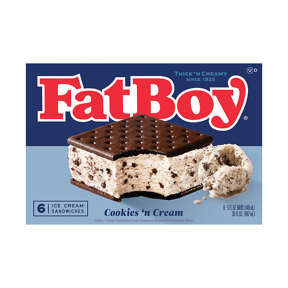 Calories in Fat Boy Cookies 'n' Cream Ice Cream Sandwiches, 6 ct