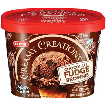 H-E-B Creamy Creations Chocolate Fudge Brownie Ice Cream, 1/2 gal