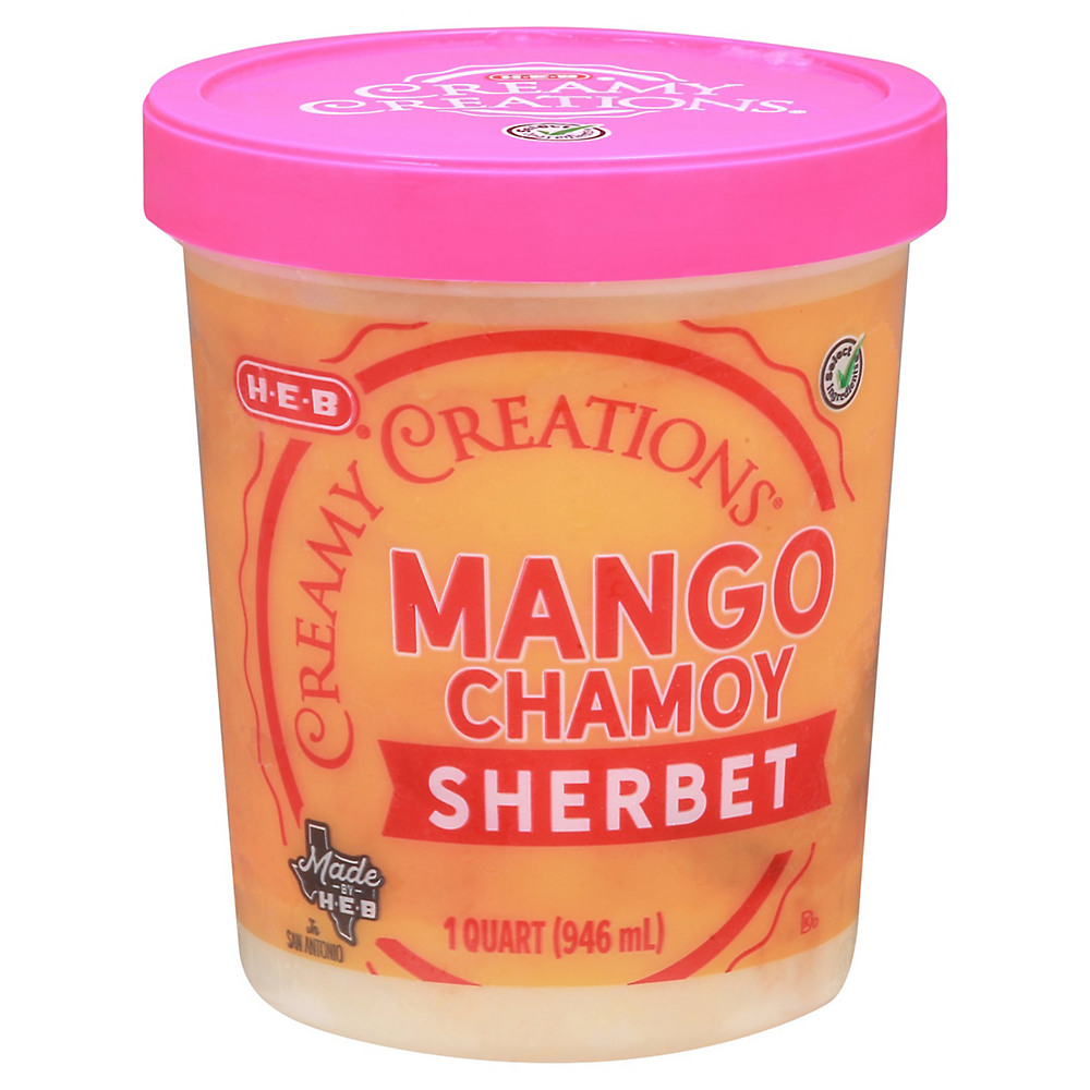 Calories in H-E-B Select Ingredients Creamy Creations Mango Chamoy Sherbet, 1 qt