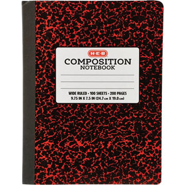 H-E-B Wide Ruled Composition Notebook - Red Marble, 9.75" x 7.5"
