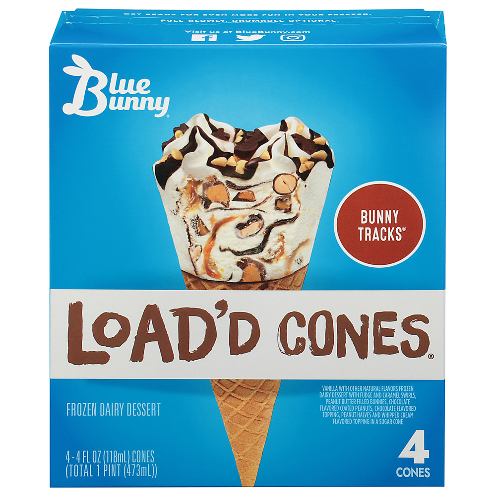 Calories in Blue Bunny Bunny Tracks Load'd Cones, 4 ct