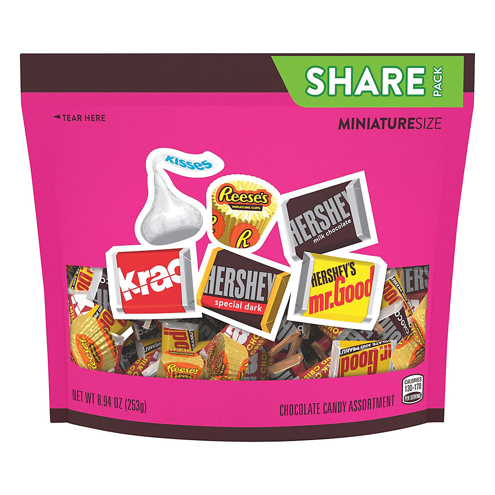 Calories in Hershey's Assorted Miniature Size Chocolate Bars, Share Pack, 8.94 oz