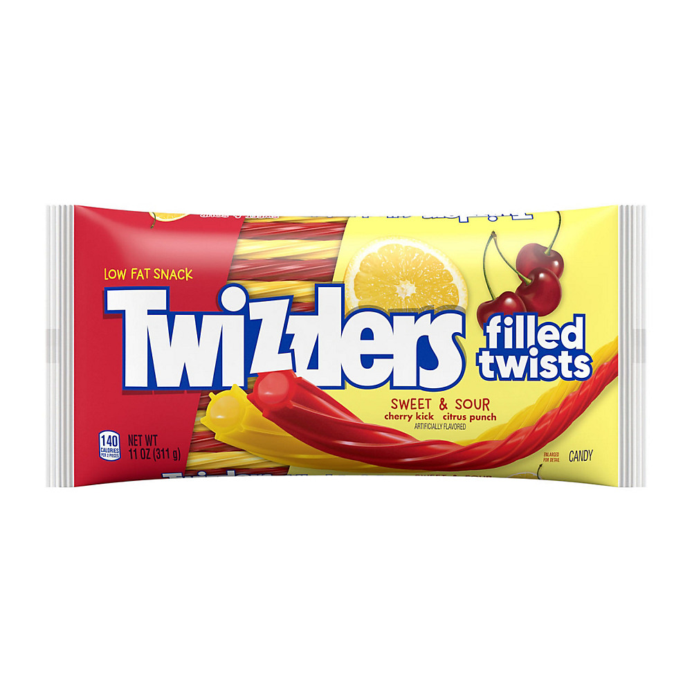 Calories in Twizzlers Filled Twists Cherry & Citrus Flavored Sweet & Sour Chewy Candy Unwrapped Bag, 11 oz