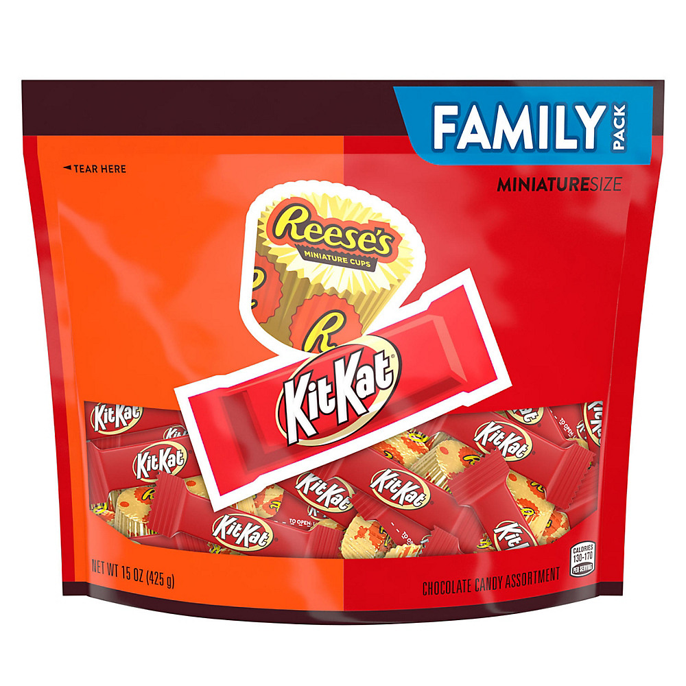 Calories in Hershey's Reese's & Kit Kat Miniature Size Chocolate, Family Pack, 15 oz