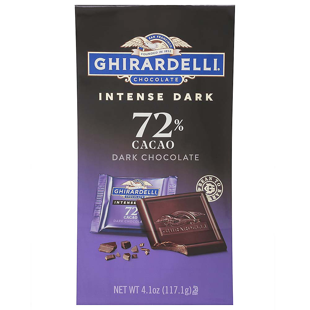 Calories in Ghirardelli Chocolate Intense Dark 72% Cacao Chocolate Squares Bag, 4.1 oz