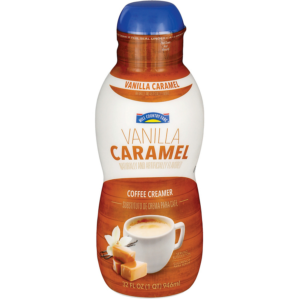 Calories in Hill Country Fare Vanilla Caramel Non-Dairy Liquid Coffee Creamer, 32 oz