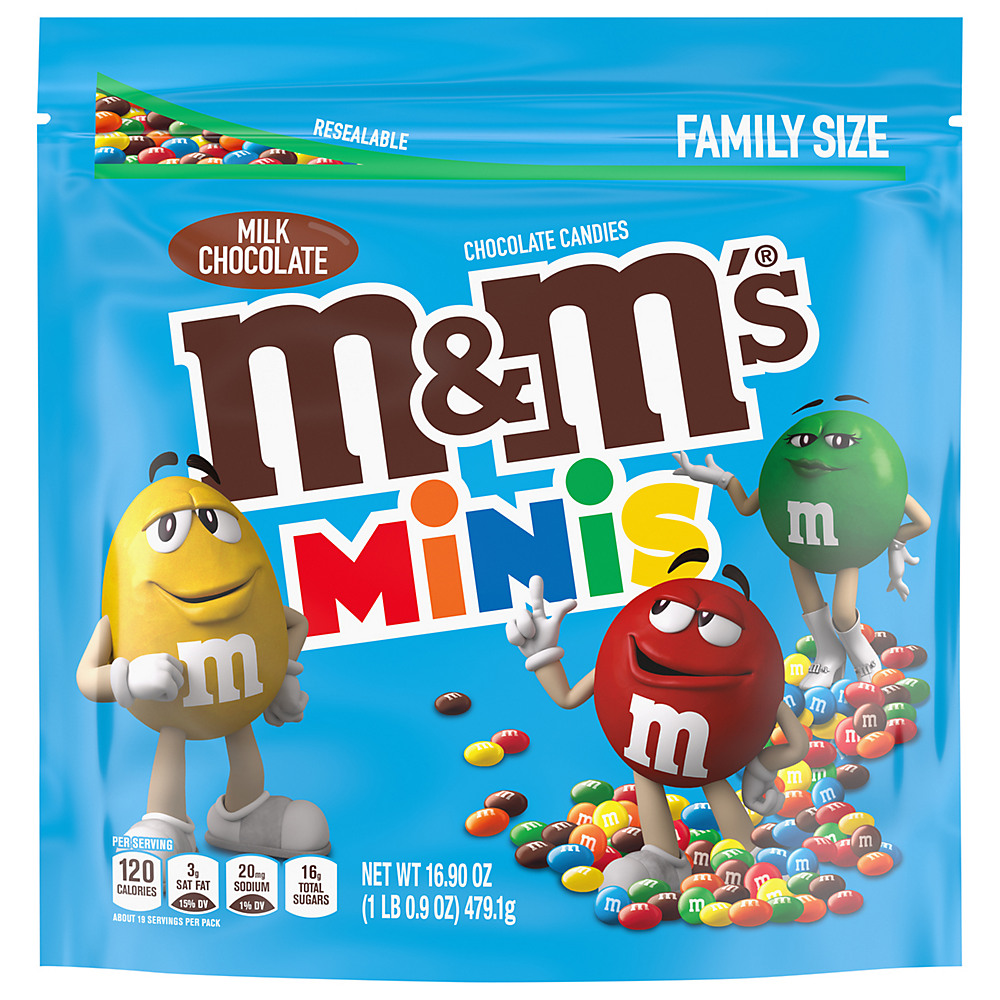 Calories in M&M's Milk Chocolate Minis Candy Bulk Candy Bag, 18 oz