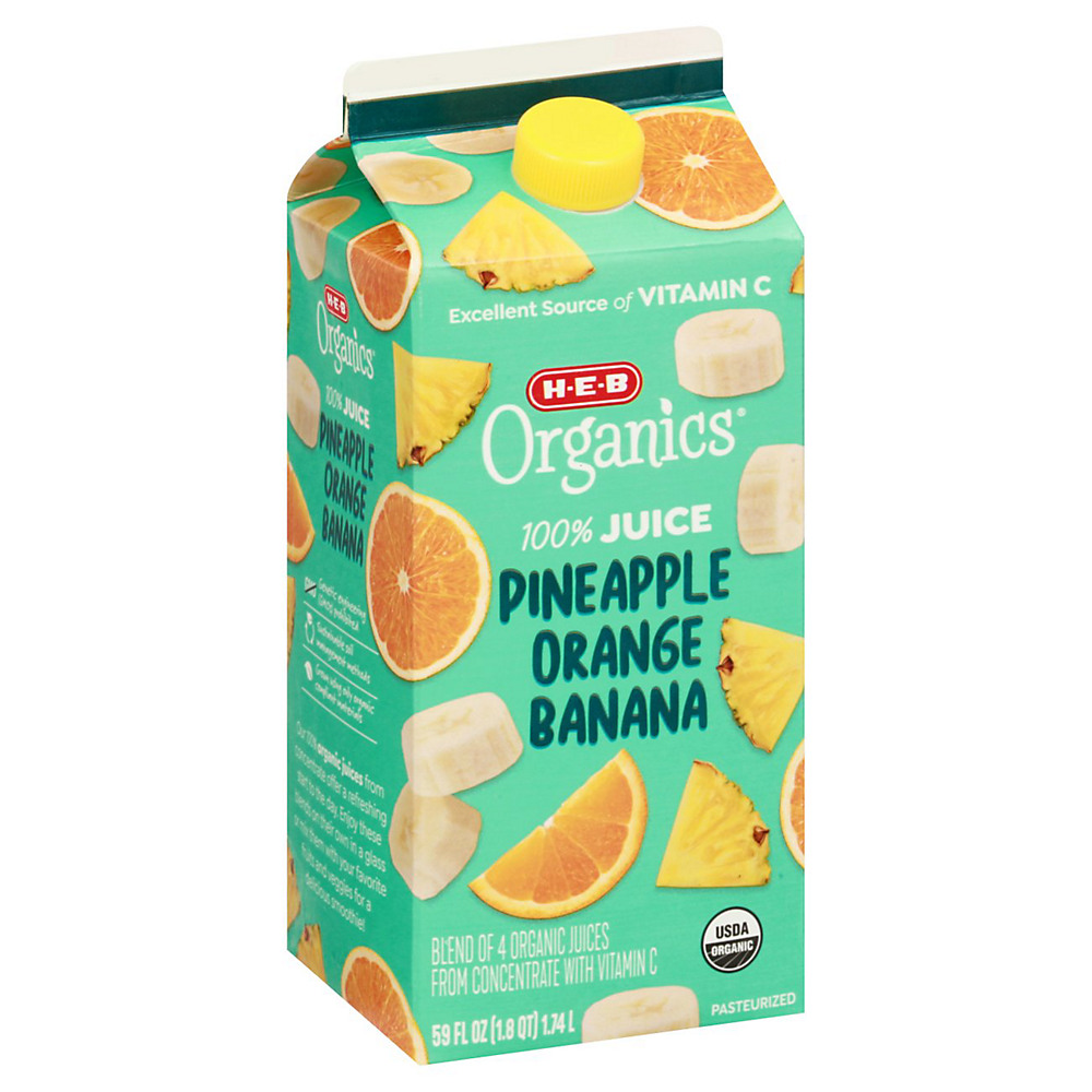 Calories in H-E-B Organics Pineapple Orange Banana Juice, 59 oz