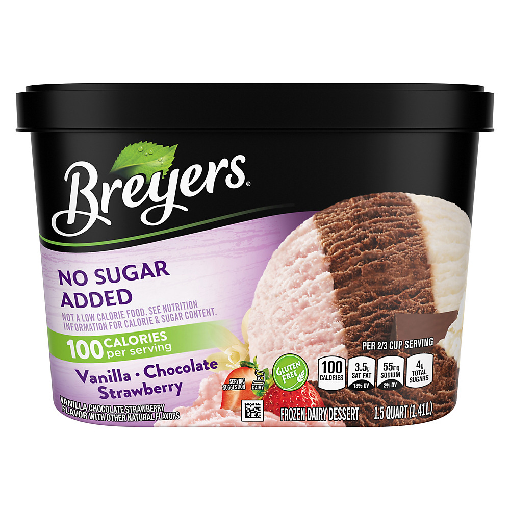 Calories in Breyers No Sugar Added Vanilla Chocolate Strawberry Frozen Dairy Dessert, 1.5 qt