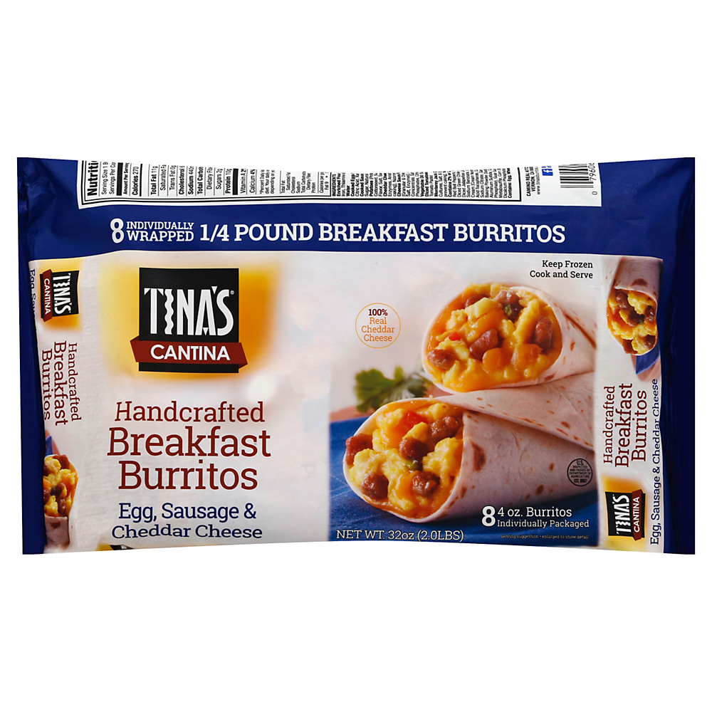 Calories in Tina's Cantina Egg Sausage And Cheddar Cheese Breakfast Burritos, 8 ct
