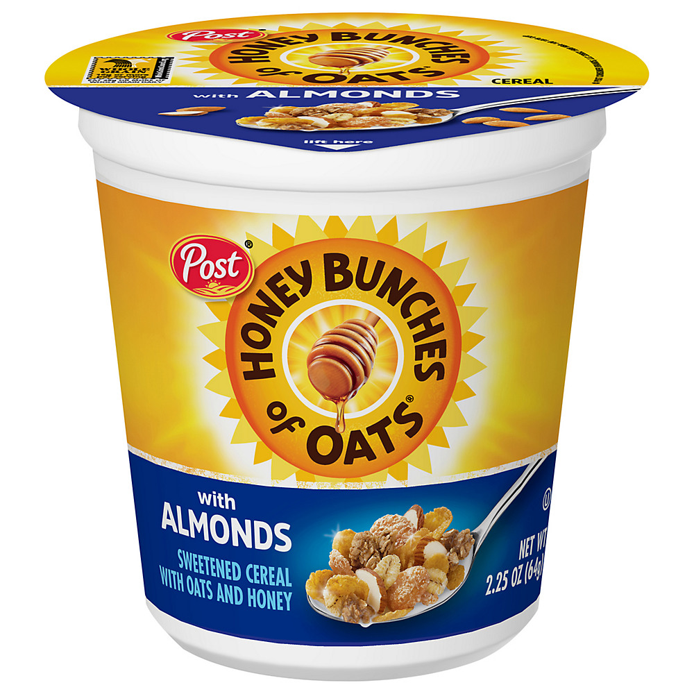 Calories in Post Honey Bunches Of Oats with Almonds Cereal Cup, 2.25 oz