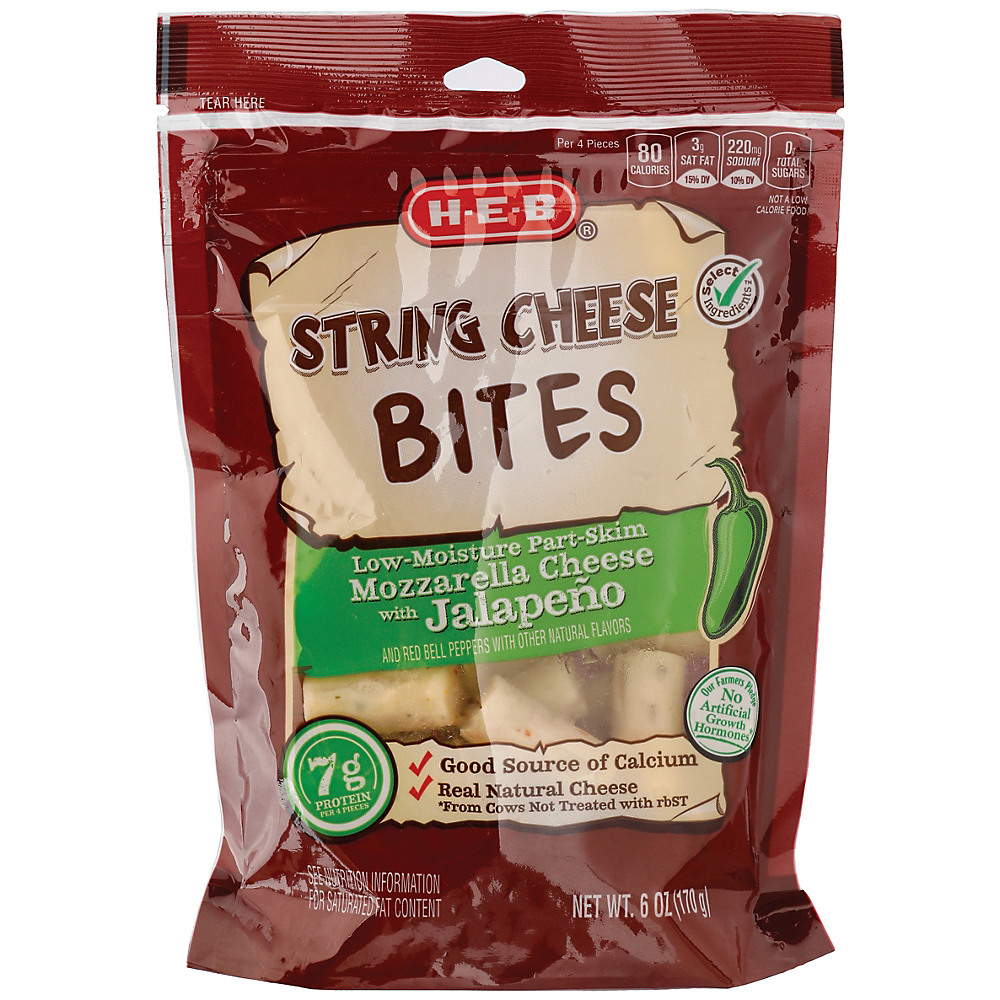 Calories in H-E-B Jalapeno Mozzarella String Cheese Bites, 6 oz