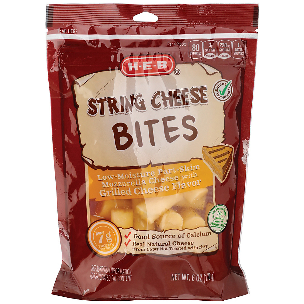 Calories in H-E-B Grilled Cheese Mozzarella String Cheese Bites, 6 oz