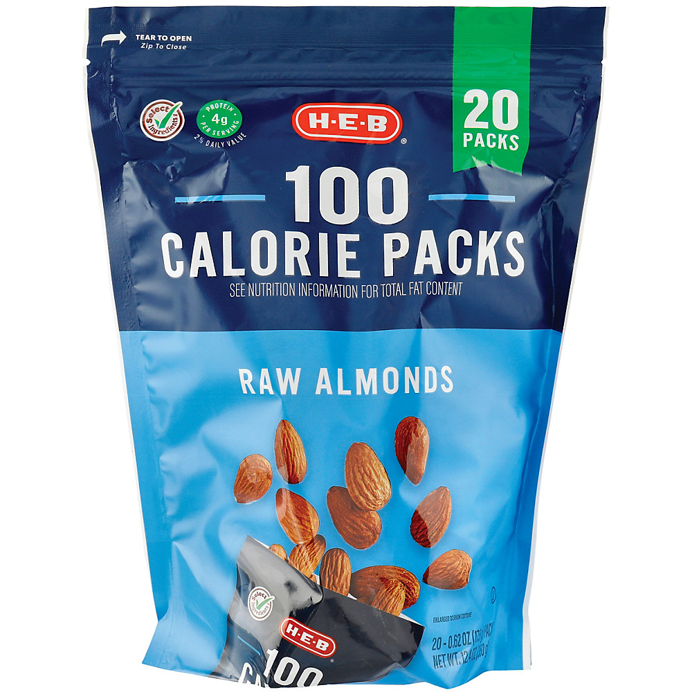 Calories in H-E-B Raw Almonds 100 Calorie Packs, 20 ct