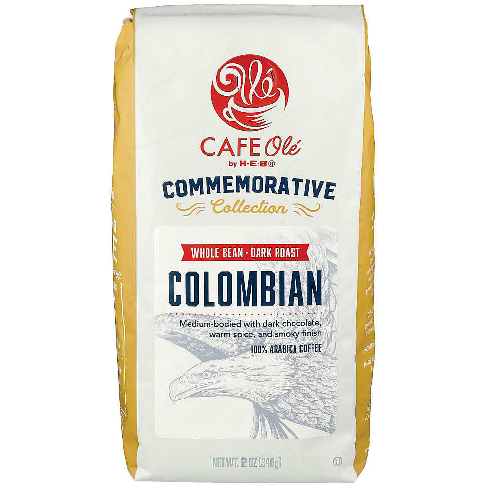 Calories in Cafe Ole by H-E-B Commemorative Collection Colombian Dark Roast Whole Bean Coffee, 12 oz