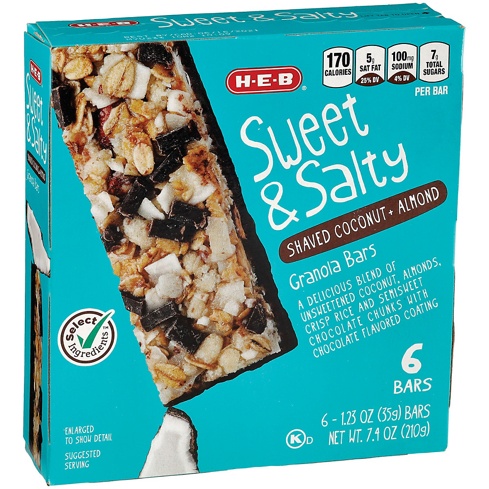 Calories in H-E-B Sweet & Salty Coconut & Almond Granola Bars, 6 ct