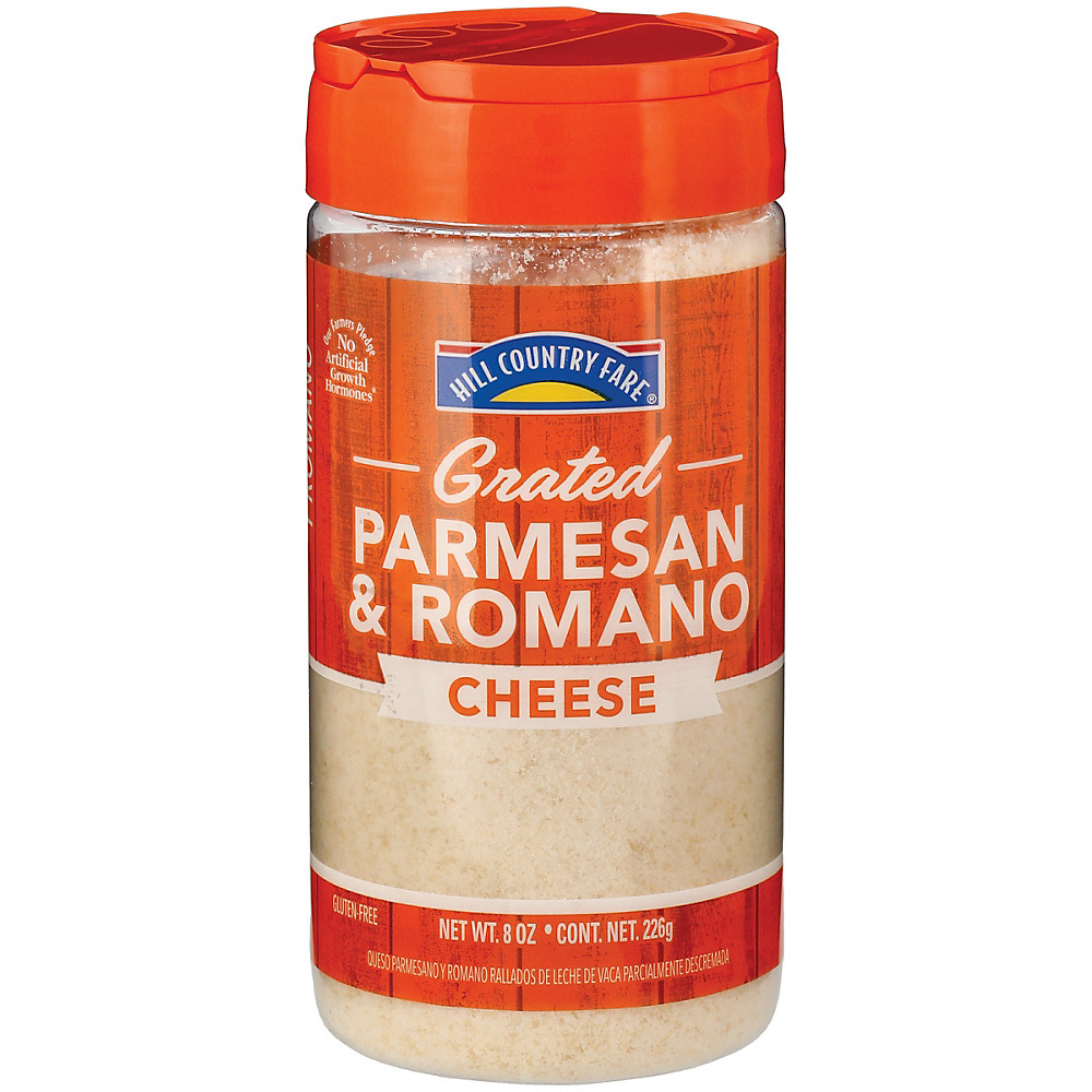 Calories in Hill Country Fare Grated Parmesan & Romano Cheese, 8 oz