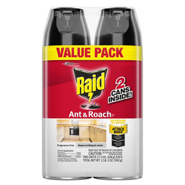 Raid Ant & Roach Killer 26 - Fragrance Free, 2 Pk, 17.5 oz