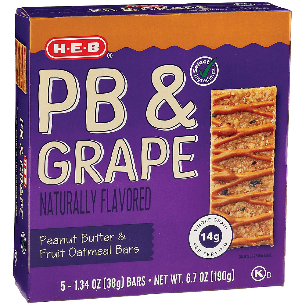 Calories in H-E-B Select Ingredients Peanut Butter & Grape Jelly Oatmeal Bars, 5 ct