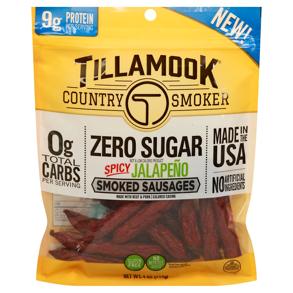 Calories in Tillamook Country Smoker Zero Sugar Spicy Jalapeno Smoked Sausages, 4 oz