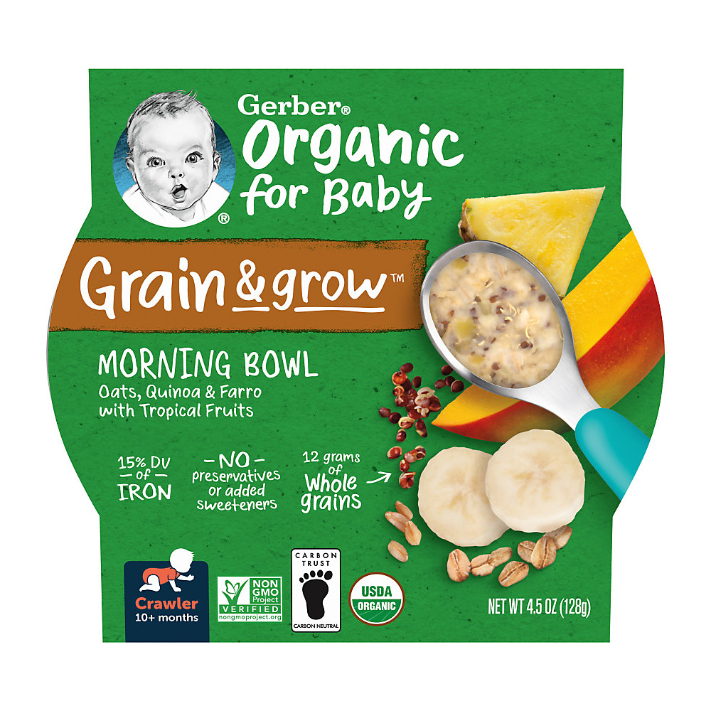 Calories in Gerber Grain & Grow Organic Oat Quinoa Tropical Grain & Grow Morning Bowl, 4.5 oz