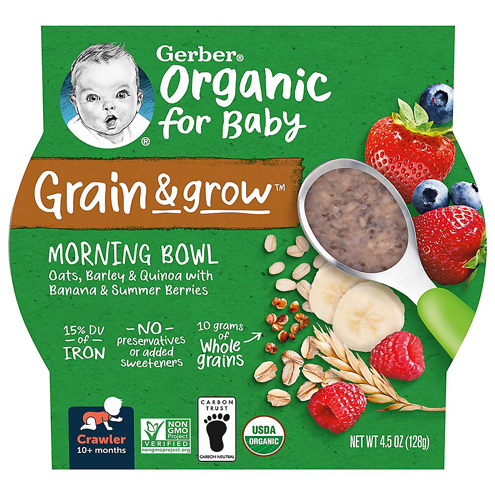 Calories in Gerber Organic Oat Barley Quinoa Banana & Summer Berries Grain & Grow Morning Bowl, 4.5 oz