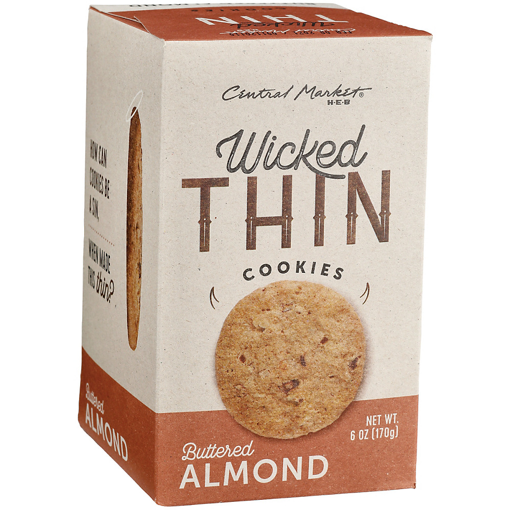 Calories in Central Market Wicked Thin Buttered Almond Cookies, 6 oz