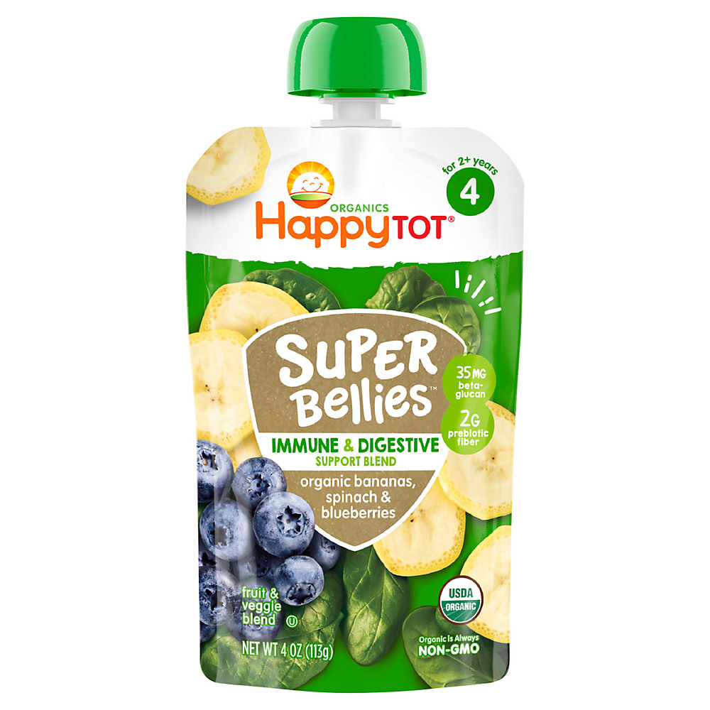 Calories in Happy Tot Organics Super Bellies Banana Spinach & Blueberries Squeeze Pouch, 4 oz