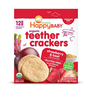 Happy Baby Organics Gluten Free Teether Crackers - Strawberry & Beet, 1.7 oz, 6 Pack
