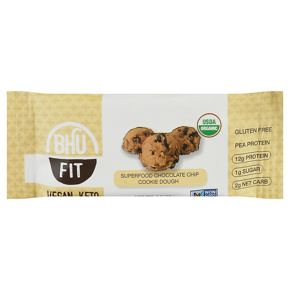 Calories in Bhu Fit Bar Superfood Chocolate Chip Cookie Dough, 1.60 oz