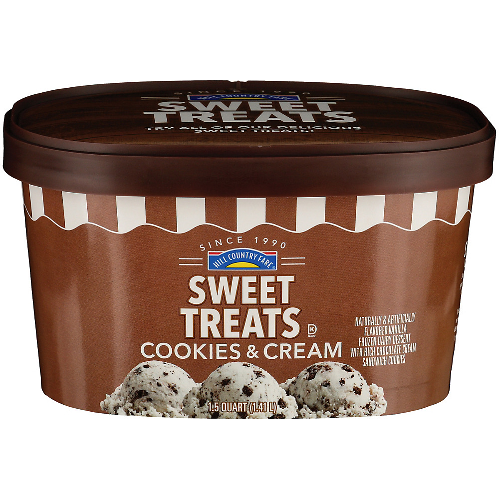 Calories in Hill Country Fare Sweet Treats Cookies & Cream Ice Cream, 1.5 qt